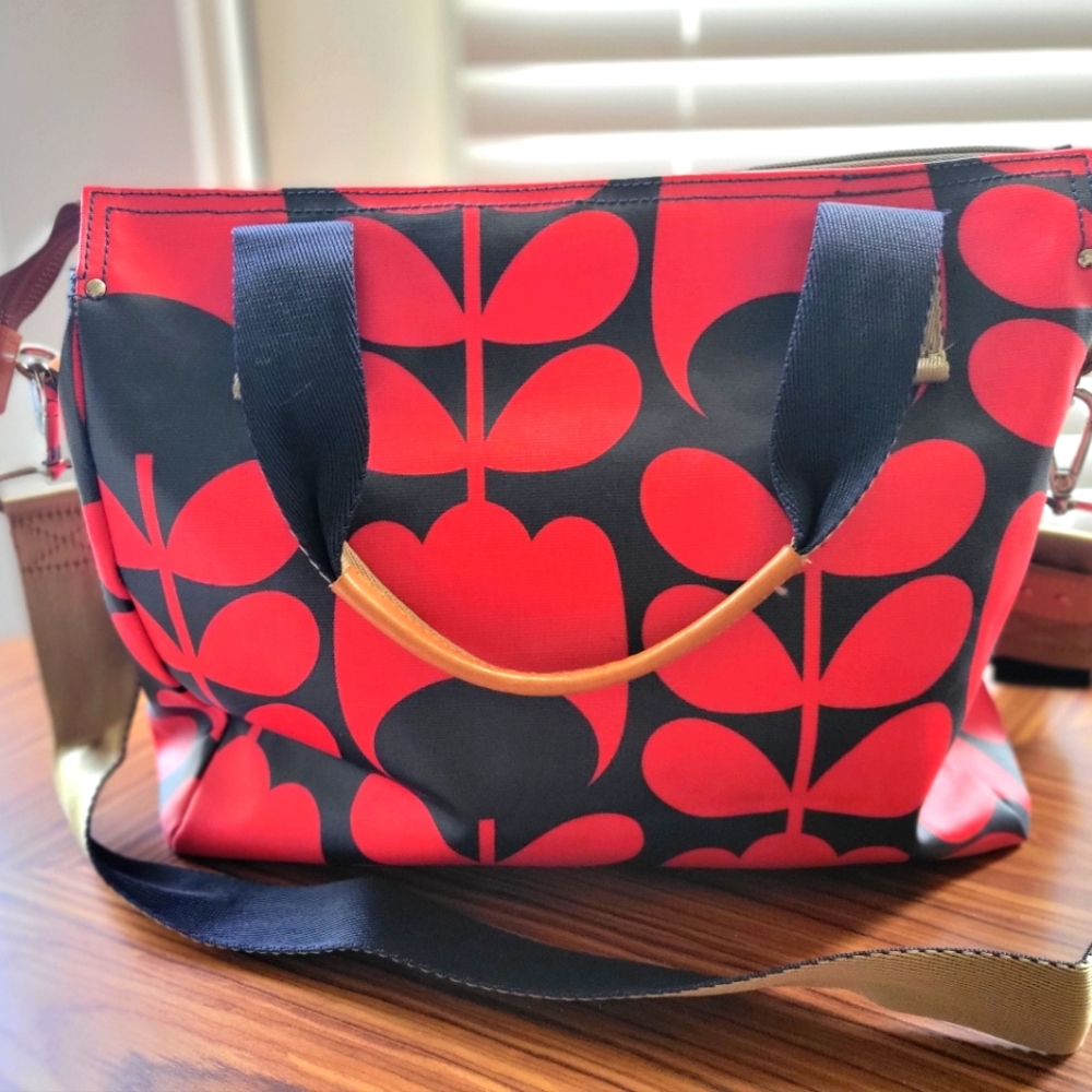 Orla Kiely Coated Canvas Zip Top Messenger Bag